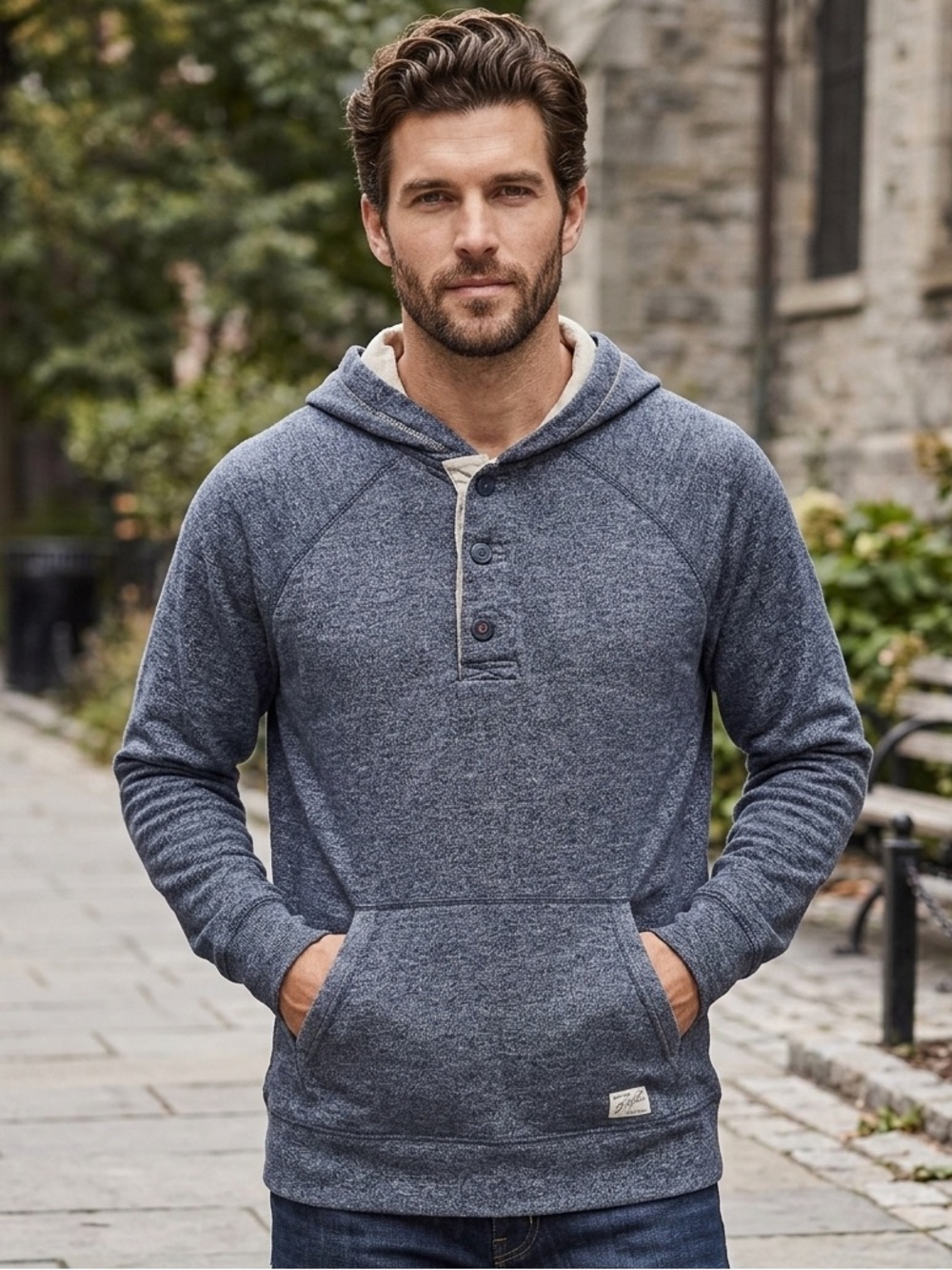 Vans Men's Heather Navy Hooded Button Pullover
